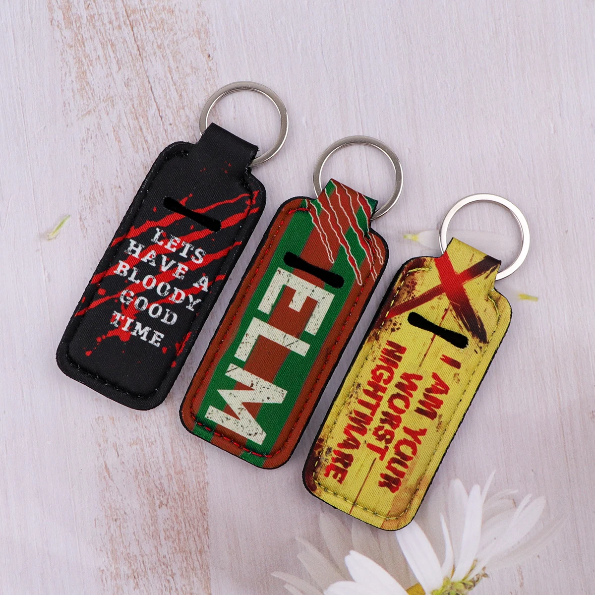 Scary Movie Clip On Lipstick Holder Keychain Print Cartoon Keyring Trendy Lip Balm Key Chain Bag Charms Travel Accessories