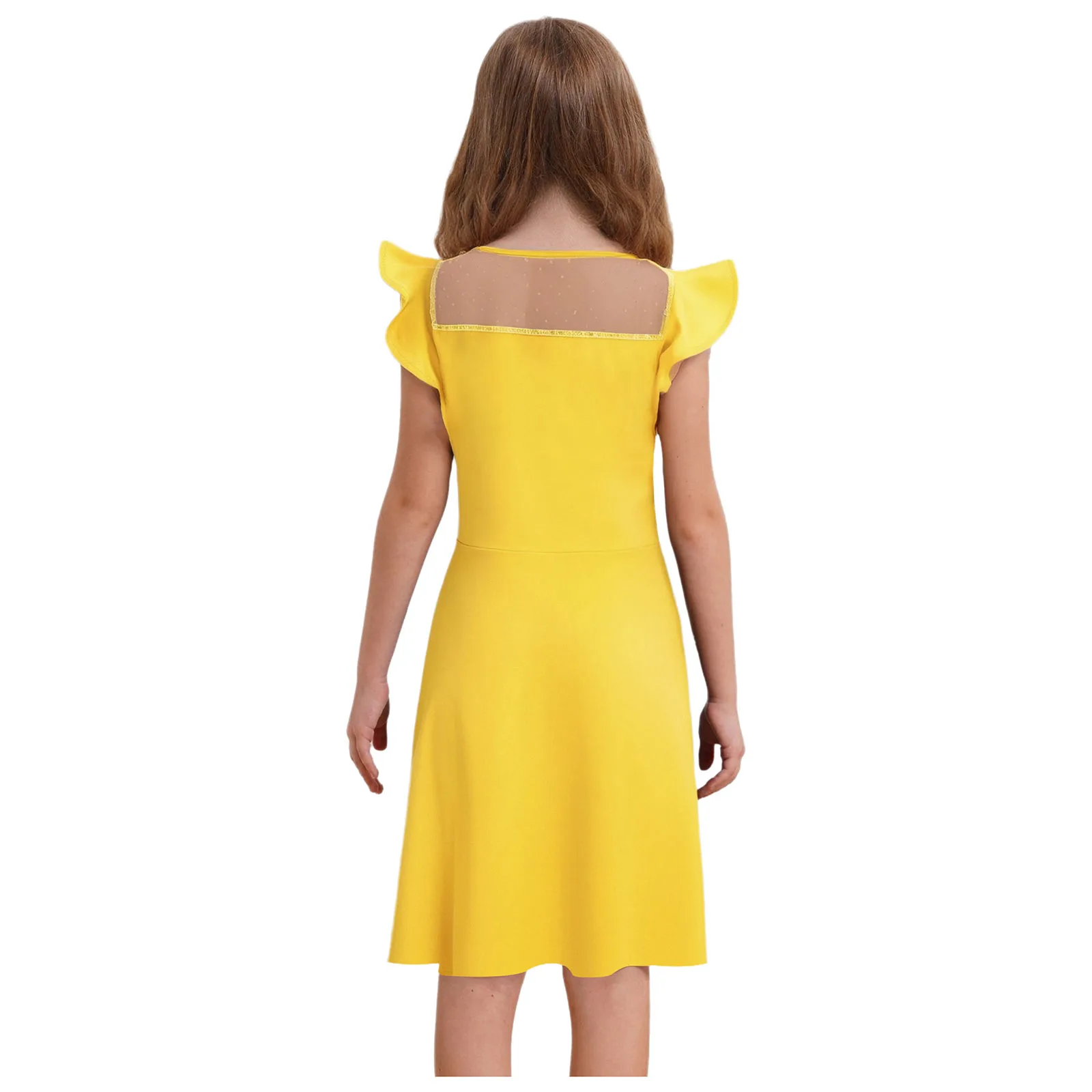 Teen Girls Summer Dress Ruffle Sleeves Dots Sheer Mesh A Line Dresses Birthday Wedding Party Pageant Banquet Prom Kids Clothing