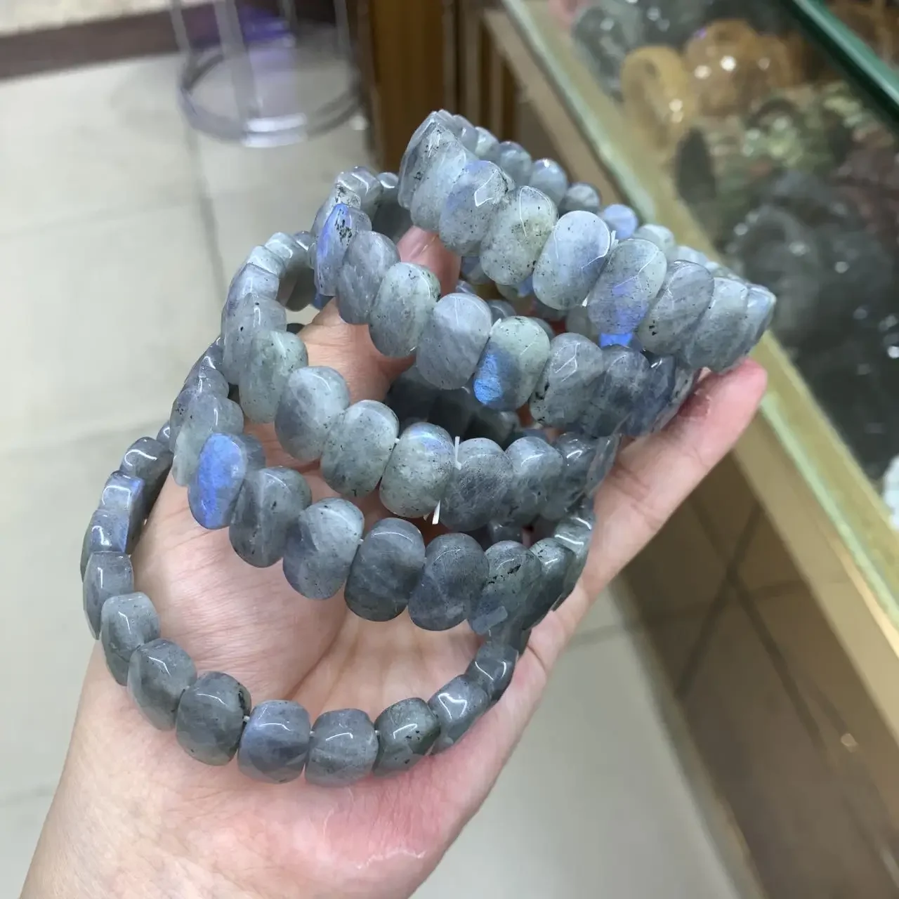 Genuine AAA Quality Labradorite 7x14mm Stone Bracelet Women Men Stretch Charm energy Elastic Bracelet Jewelry Party Gift