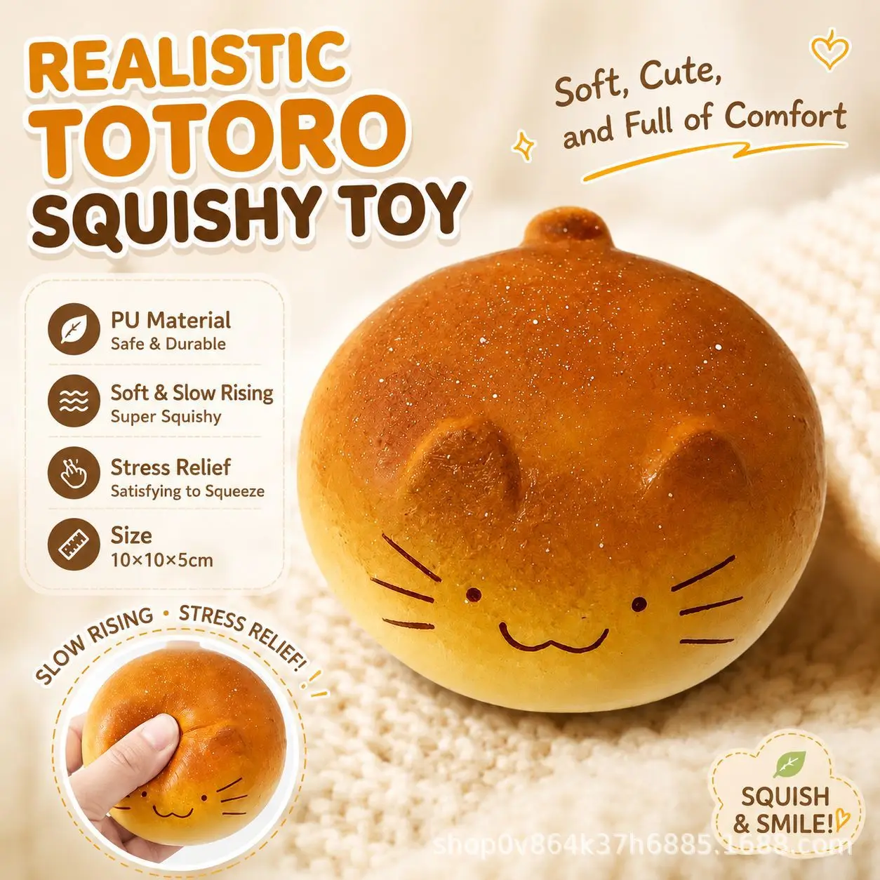 Slow rebound simulated bread stress relief toy, realistic little cat plush stress-relief squeeze toy