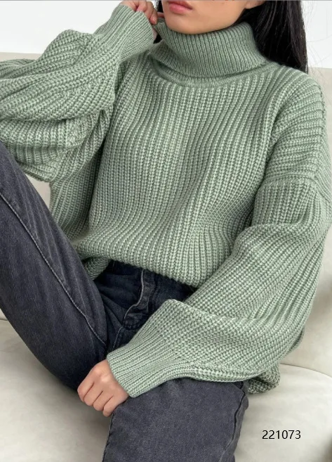 Pullovers Women Knitted Turtleneck Sweaters Full Sleeve Solid Jumpers Warm Elegant Splice Thick Knit Autumn Winter 2024