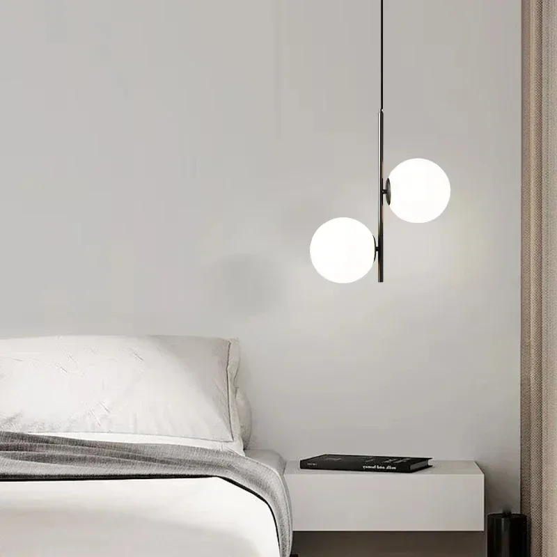 Modern LED Glass Ball LED Pendant Lights Nordic Black Bedroom Hanging Lamp Living Room Dining Decor Lights Fixture