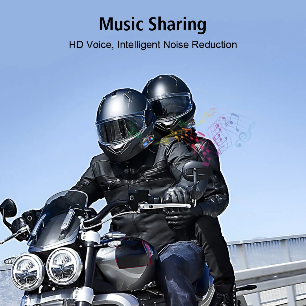 LCD Screen Waterproof Wireless Intercom Multi-Scene Mixed Music Sharing Motorcycle Helmet Headset Dual Core