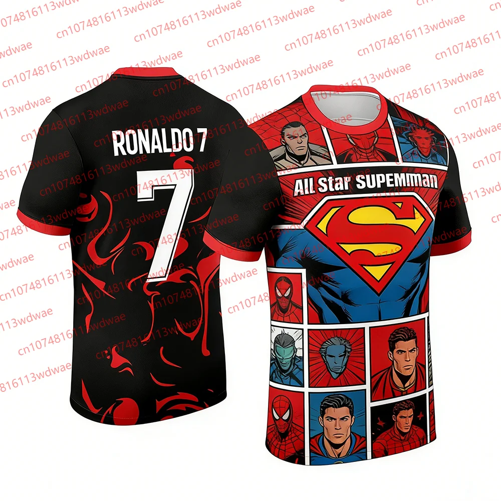 2026 Ronaldo 7 All Star Superman Spider-Man Maglia da calcio stampata in 3D T-shirt sportiva casual da uomo Manica corta Fan Abbigliamento Top