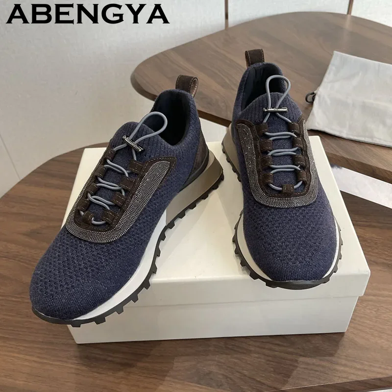 Women's Racing Running Shoes Knitted Cushion Stable Shoes Light Sneakers Autumn Winter Outdoor Breathable Tennis Shoes Woman