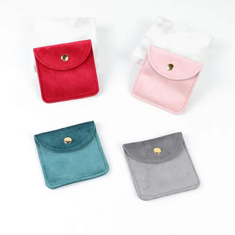 20pcs/lot 8*8, 10*10cm High Quality Velvet Snap Pouch Ring Necklace Bracelet Storage Bags Valentine's Day Gift Wrapping Bag