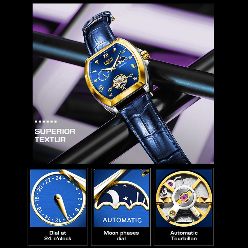 LIGE 2025 ساعات أوتوماتيكية للرجال موضة الأعمال الفاخرة ساعة رجالي مقاوم للماء مضيئة توربيون ساعات المعصم Reloj Hombre #1