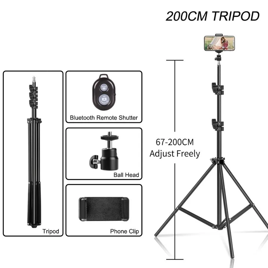 

100 150 200cm Selfie Tripod Photography 1 4Screw Light Stand Extendable For Phone Camera Softbox Ring Light With Phone Holder