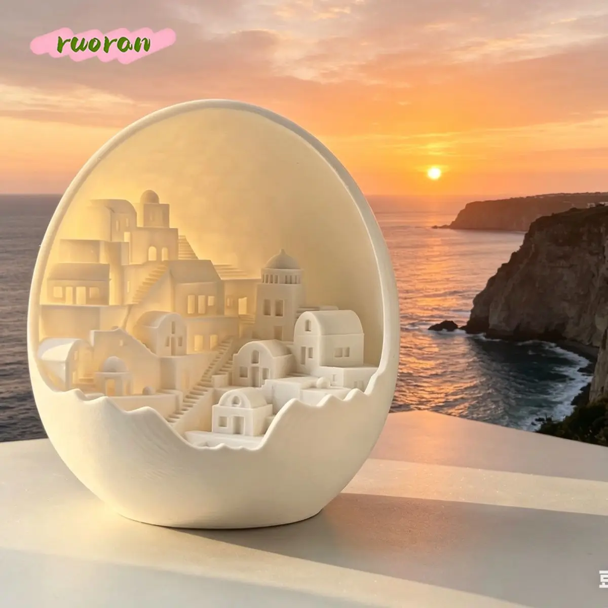 3D Printed Santorini Egg Shell Romantic Mediterranean Bedroom Nightstand Decor Birthday Present for Women
