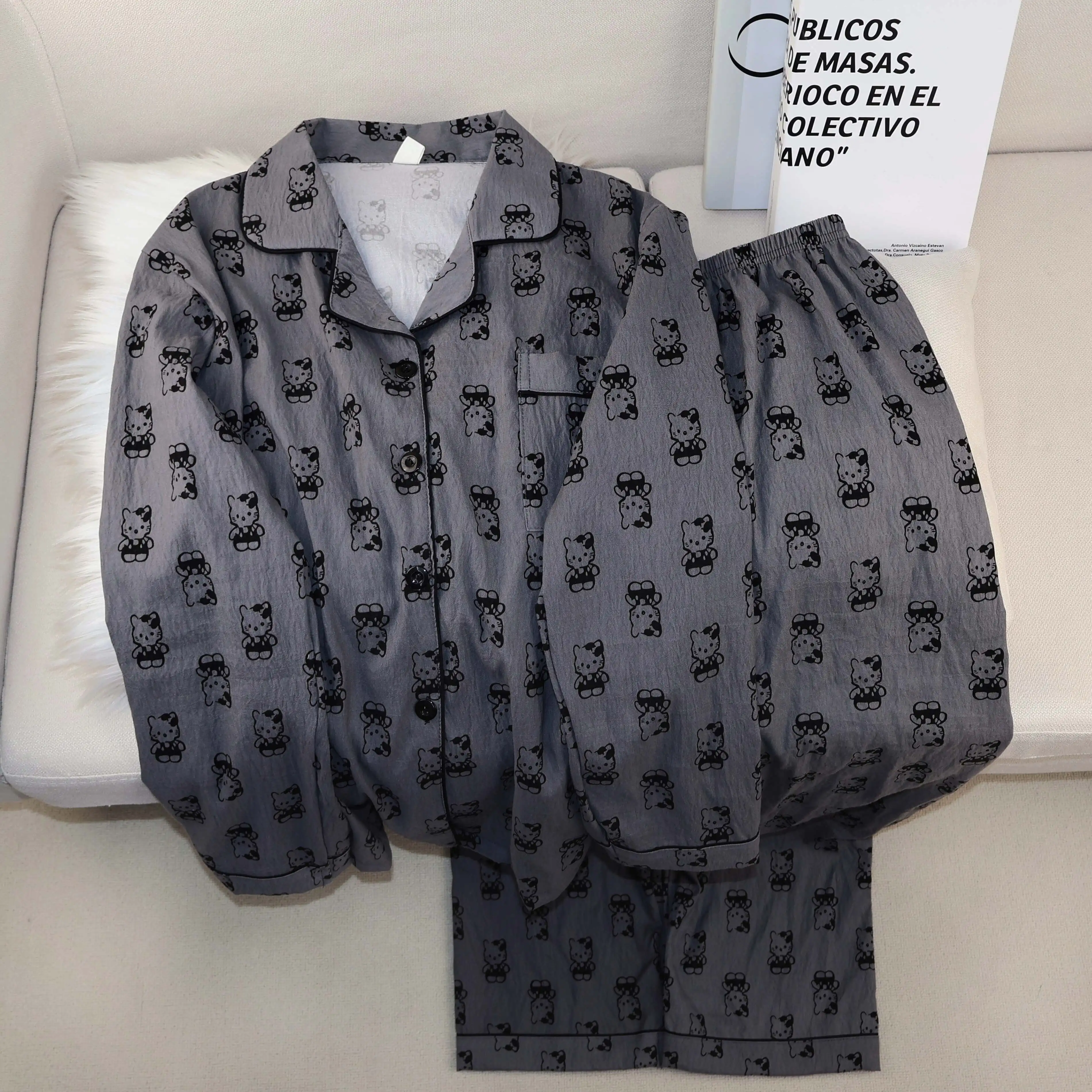 

Пижамный комплект Hello Kitty, женская домашняя одежда с длинными рукавами, женская одежда для сна с героями мультфильмов, модная осенняя удобная ночная рубашка Y2K