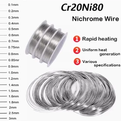 1pcs (Length 1/5/10M) Nichrome wire Diameter 0.1mm-2.0mm Cr20Ni80 Heating wire Resistance wire Alloy heating yarn Craft Wire