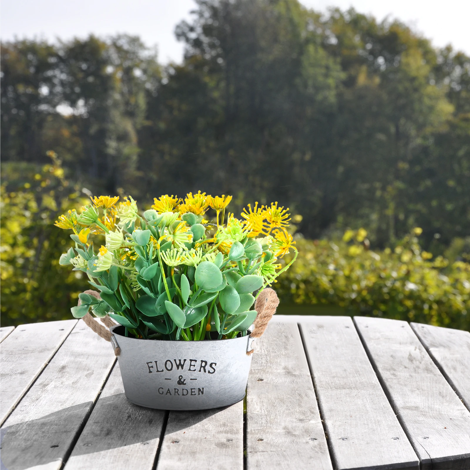 

1Pcs Garden Flower Pot Stylish Industrial Look Decorative Bucket for Potted Plants Silver Iron Bucket Adornment