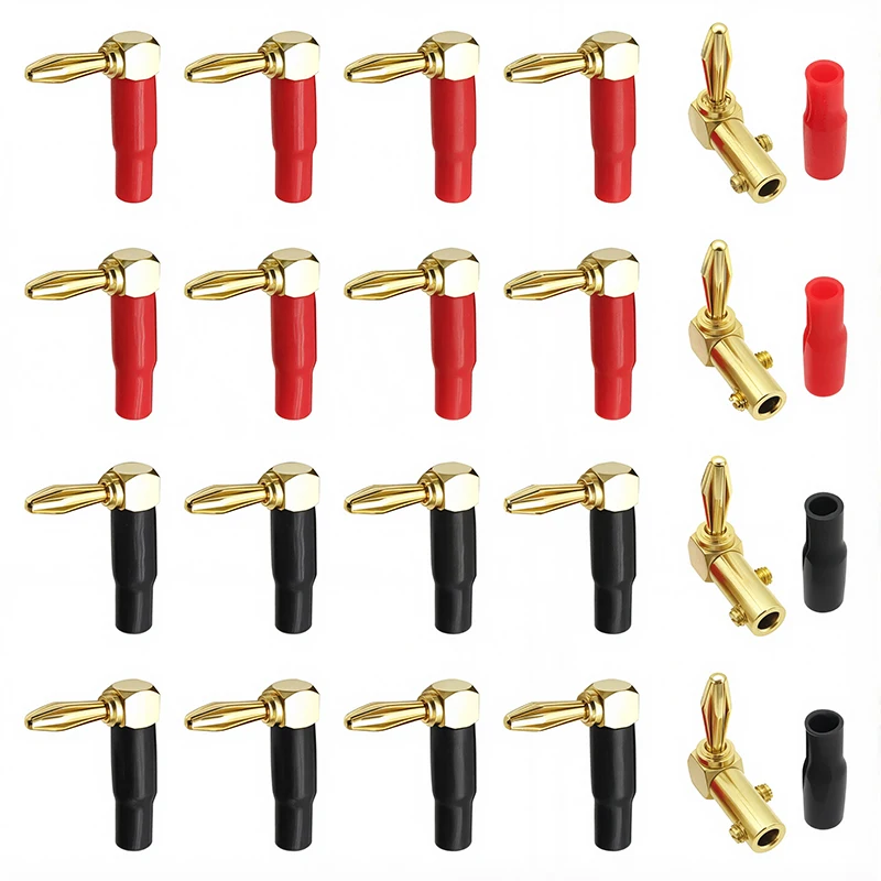 4mm L-shaped Right Angle Banana Plug Soft Plastic Shell 90 Degree Banana Connector Red Black for Audio Video Speaker