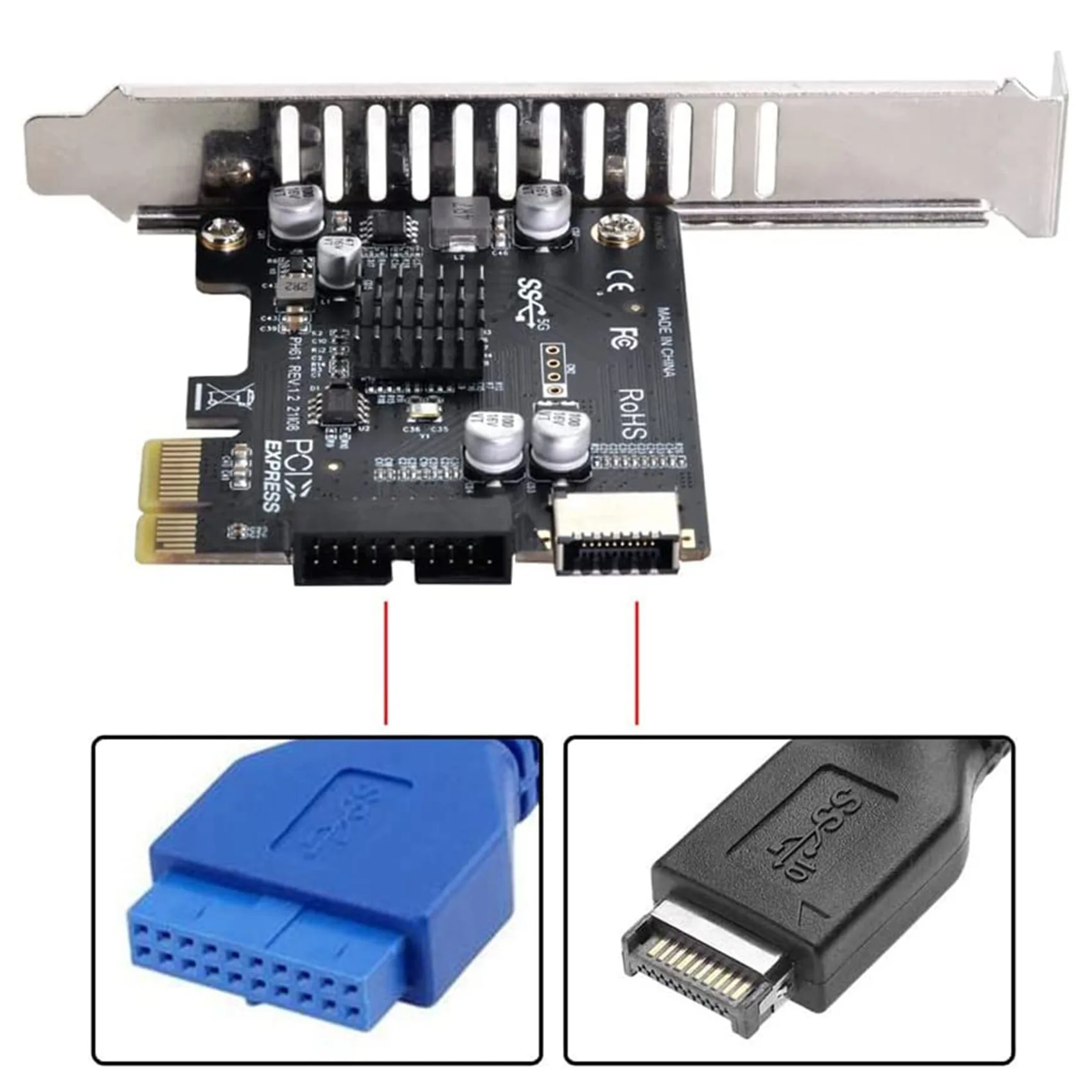 5Gbps Type-E USB 3.1 Front Panel Socket & USB 2.0 to PCI-E 1X Express Card VL805 Adapter for Motherboard