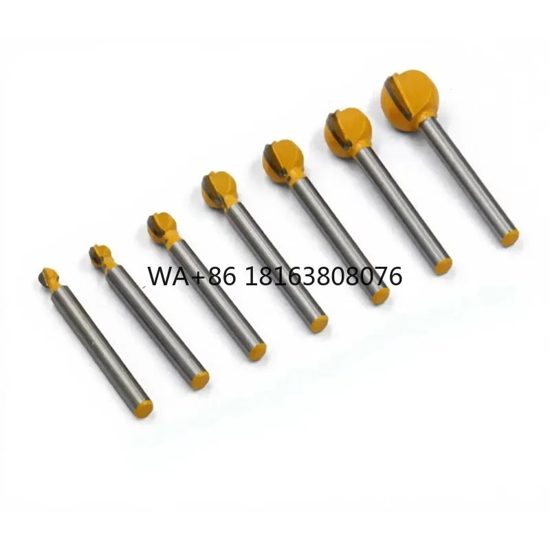 6pcs Yellow Ball Nose Router Bits, Solid Carbide Ball End Mills for Wood Carving, Engraving & Root Carving, Straight Shank