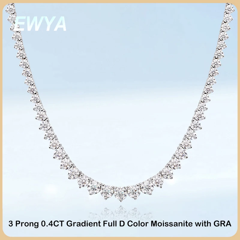 

EWYA 3 Claw 0.4CT 4.5mm Gradient Full D Color Moissanite Diamond Tennis Necklace for Women 925 Silver GRA Certified Neck Chain