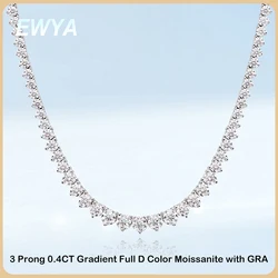 EWYA 3 Claw 0.4CT 4.5mm Gradient Full D Color Moissanite Diamond Tennis Necklace for Women 925 Silver GRA Certified Neck Chain