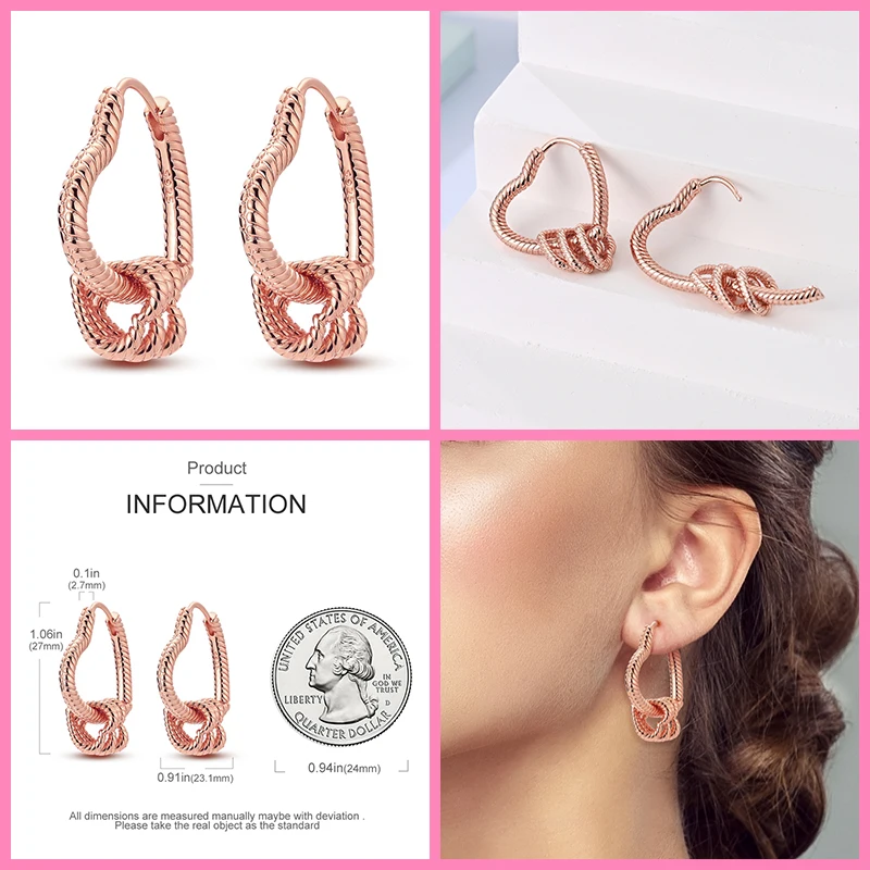 2023 New in Gold Color And Rose Gold Heart Drop Earrings 925 Silver Women Jewelry Anniversary Luxury Gift Animal Shape Earring