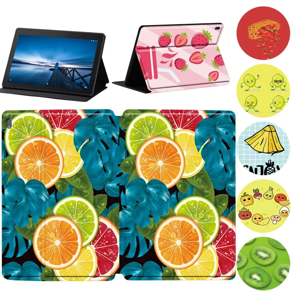 

PU Leather Tablet Stand Case for Lenovo Tab M8/M7/M10 2nd Gen 10.1/M10/M10 FHD Plus/E10 10.1 Fruit Print Flip Protective Cover