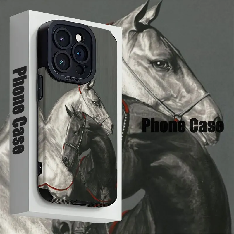 For Samsung S25 Gray Black Horses Art TPU Shockproof Slim Compatible For Galaxy S25/S24/S23/S22/S21/S20 and A Series Models