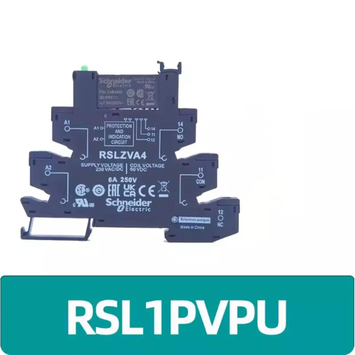 

RSL1PVPU = RSL1AB4ND + RSLZVA4 Slim interface relay pre assembled