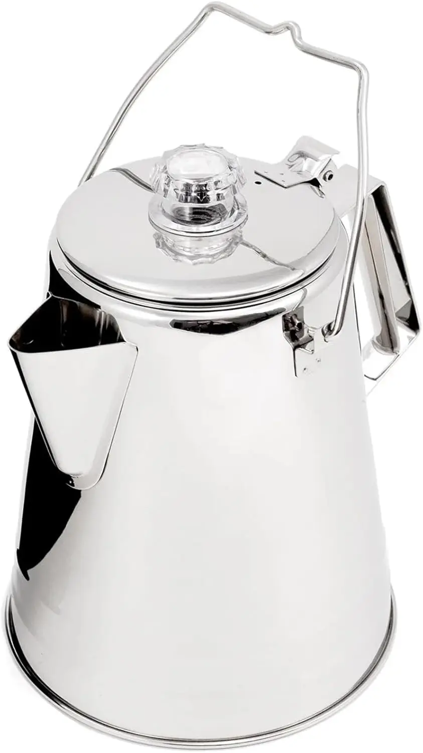 8-Cup Stainless Steel Percolator Coffee Pot, Ultra-Rugged Design for Brewing Coffee on Stove or Open Fire, Ideal for Group Campi