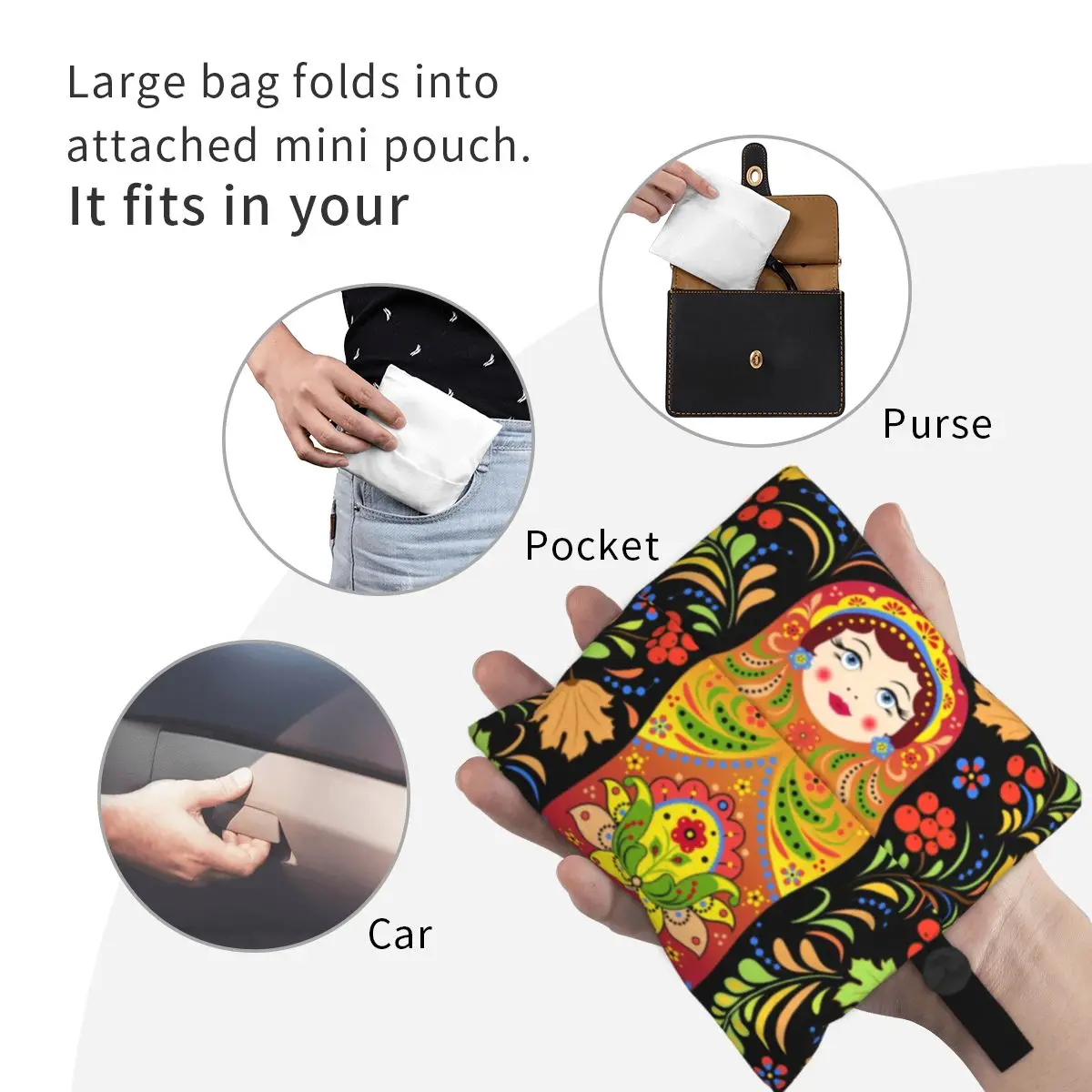 Mode druck russische Babuschka Mat roschka Puppe Einkaufstasche tragbare Schulter Shopper Handtasche