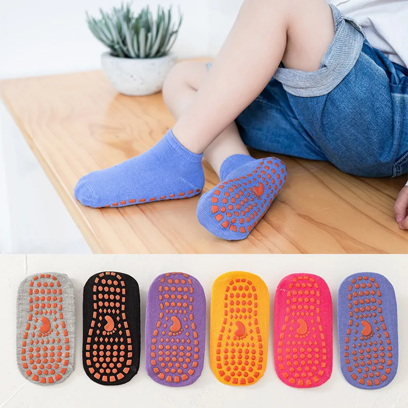 Anti-slip Kids Floor Socks Solid Color Children Ankle Sock 1-8Year Boys Girls Silicone Bottom Indoor Footwear Baby Cotton Socks