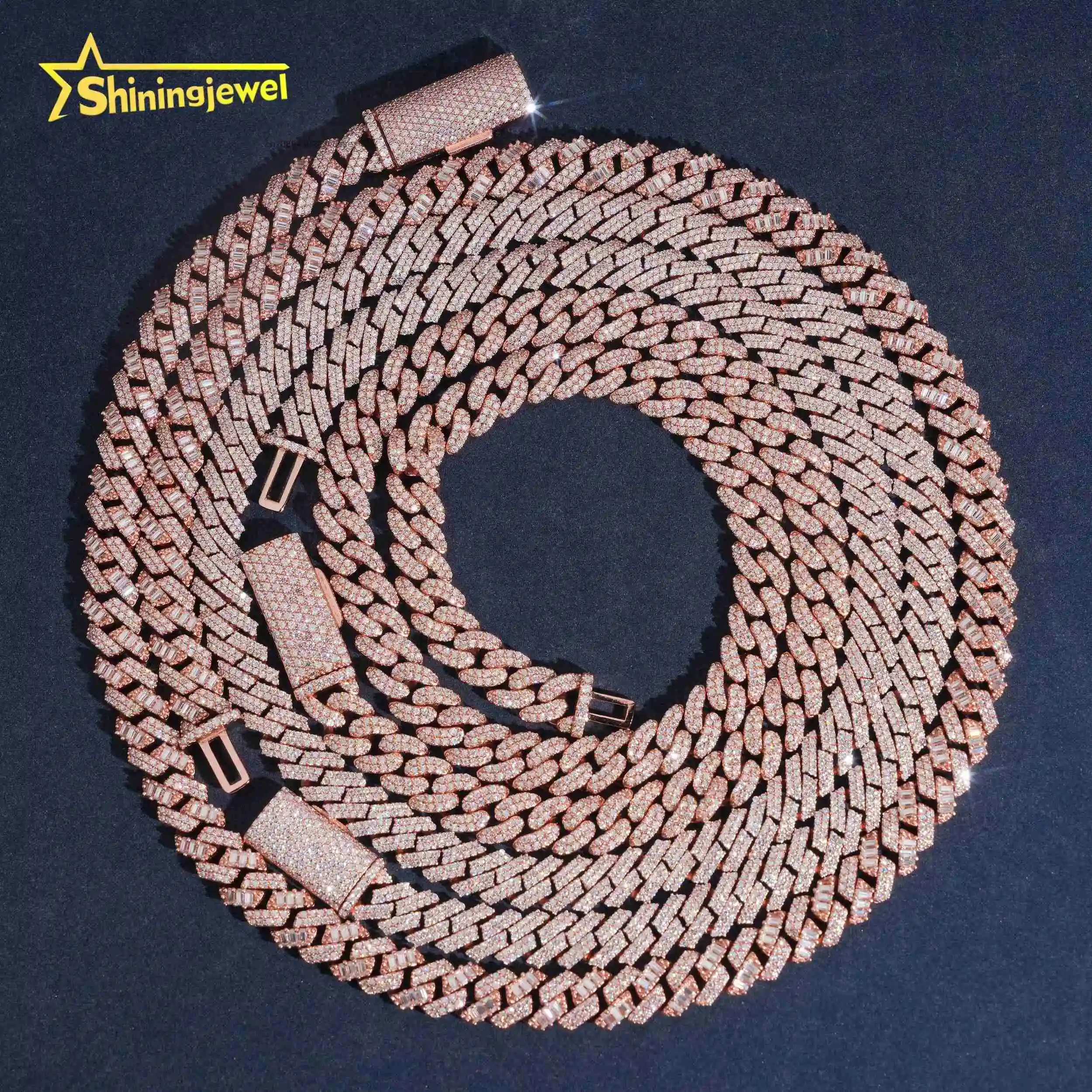 Sale Hot Hip Hop Style Regular Iced Out 8mm Rose Gold Moissanite 925 Silver Cuban Link Chain.