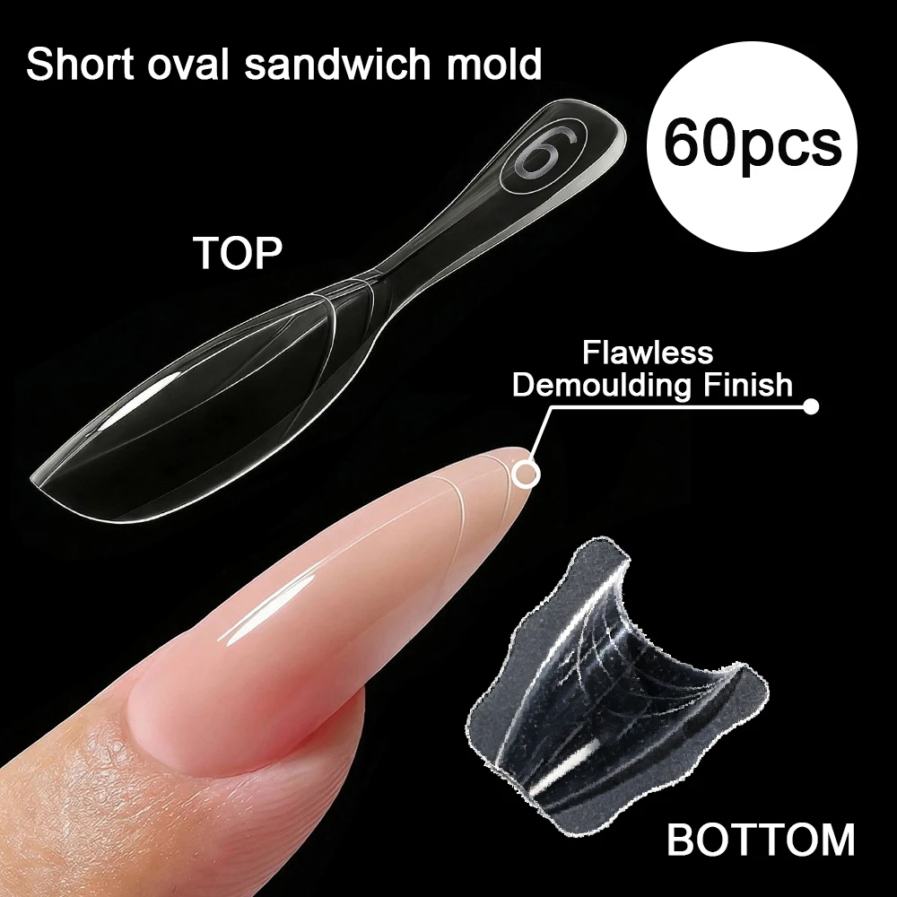 SWEET TREND-Sandwich Dual-Nagelformen 15 Größen 60 Stück Ovale Verlängerungs-Dual-Formen Oben/Unten Nagelformen DIY Maniküre-Verlängerungswerkzeug
