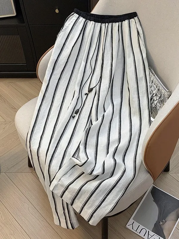 캐주얼 와이드 레그 팬츠 여성 여름 큰 사이즈 패셔너블 올매치 드로스트링 루즈 스트레이트 롱 트라우저 트렌디