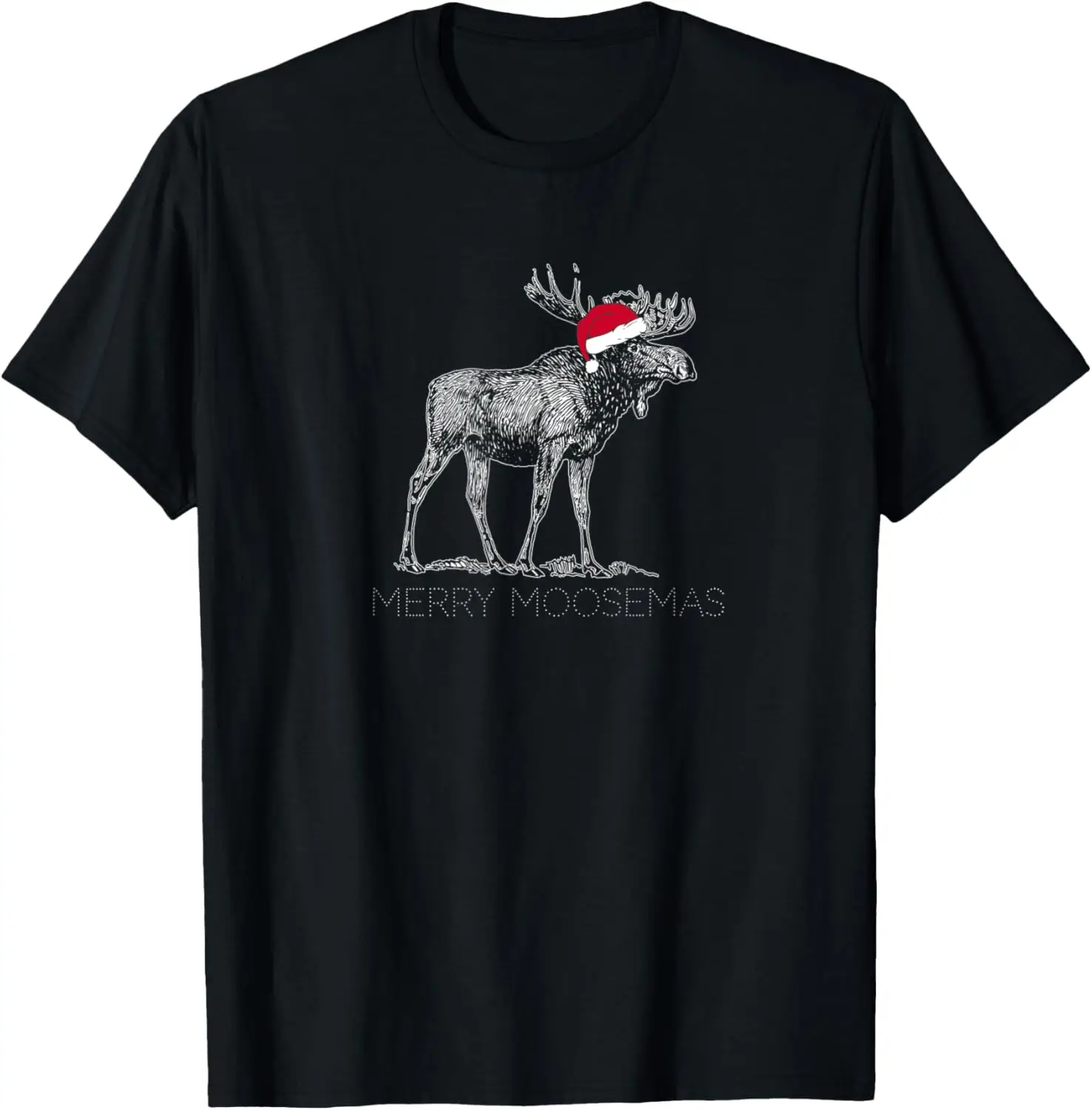 

Merry Moosemas Christmas Moose with Santa Hat T-Shirt