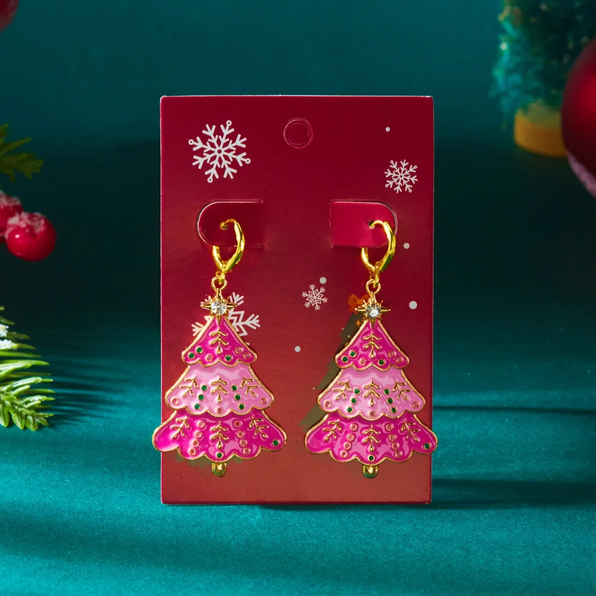 Urlaub Glitter Strass Stern Rosa Emaille Weihnachtsbaum Ohrringe Tropfen Baumeln Ohrring Weihnachten Schmuck Für Frauen Männer Party Geschenk