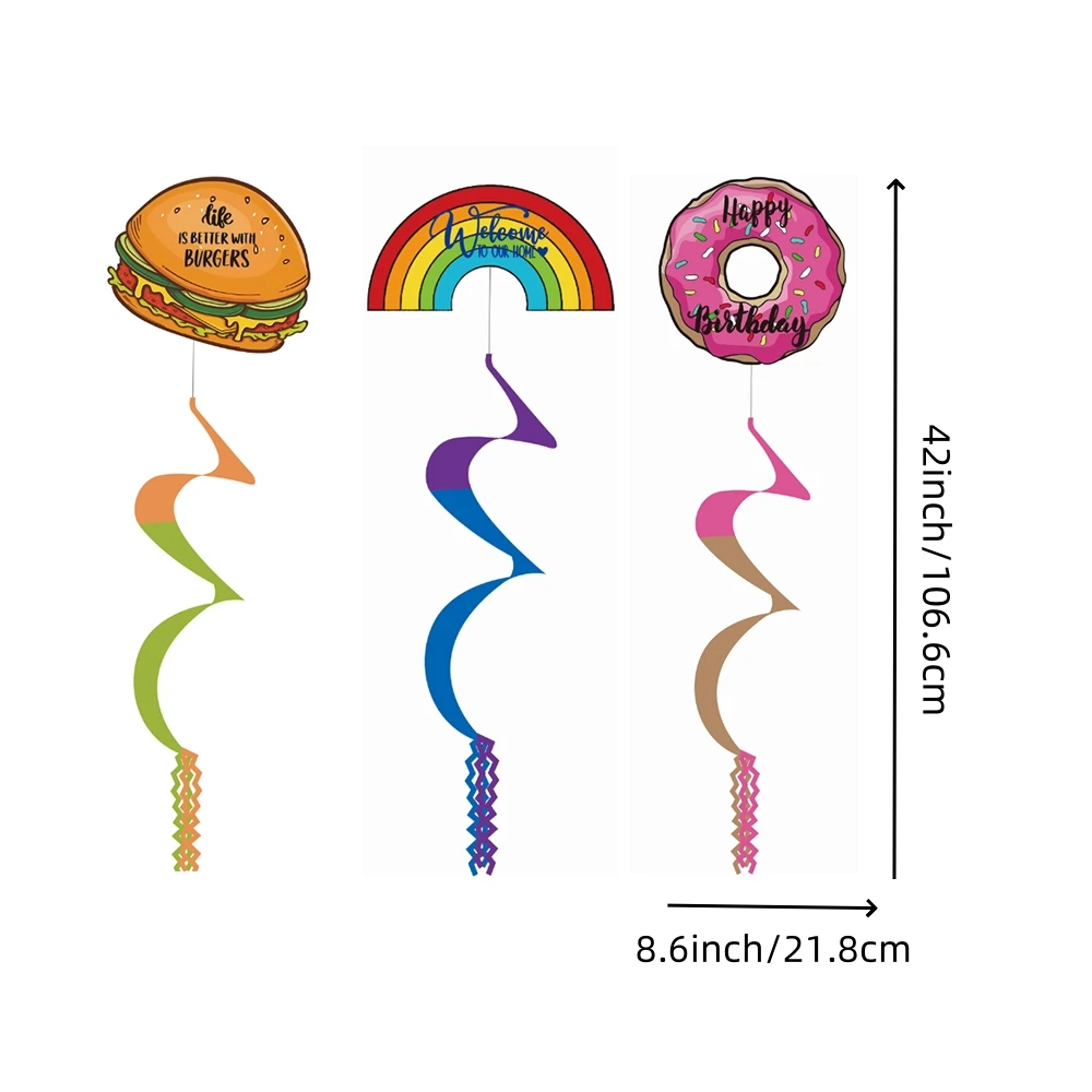 1 pcs, Happy Birthday Party Outdoor Hamburger Donut Rainbow Windsock, Fun Party Celebration Garden Wind spinner Decoration
