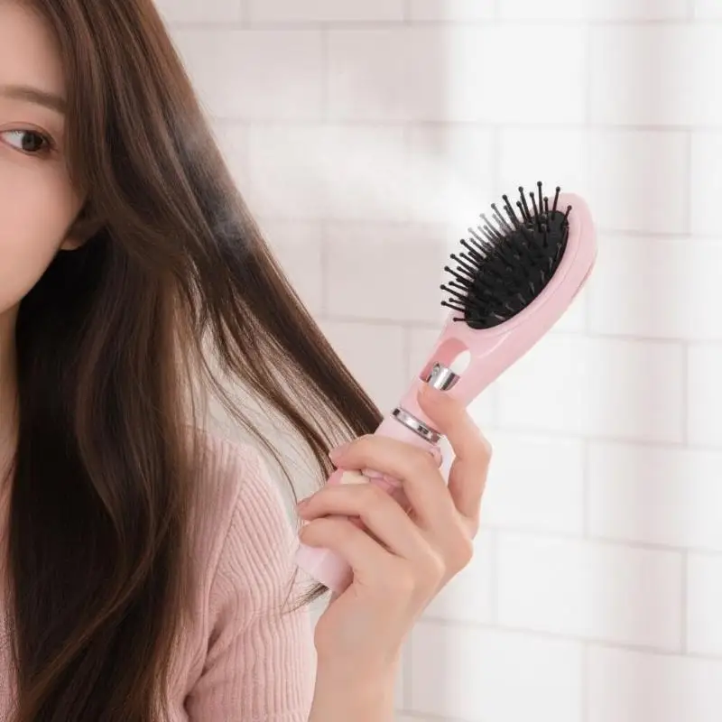Refillable 2in1 Spray Misting Hair Brush With Cat Paw Pendant Water Mist Spray Anti-static Smooth Hair Styling Tool Women