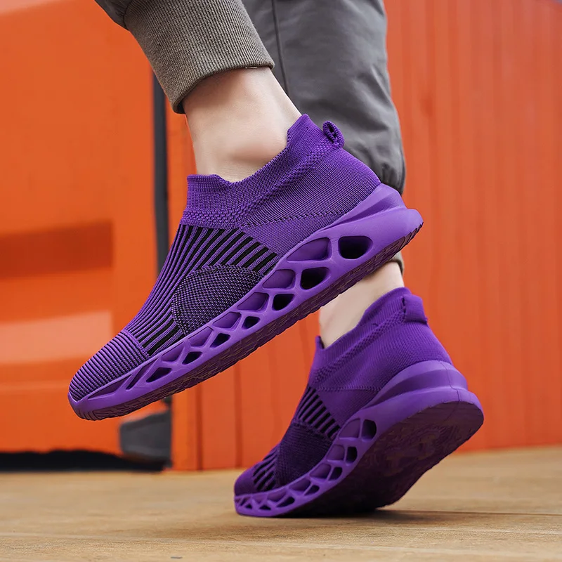 Vendita calda viola uomo runing calzino scarpe piatte slip-on comodi calzini da uomo sneaker allenamento all'aperto scarpa da ginnastica uomo taglie forti 48