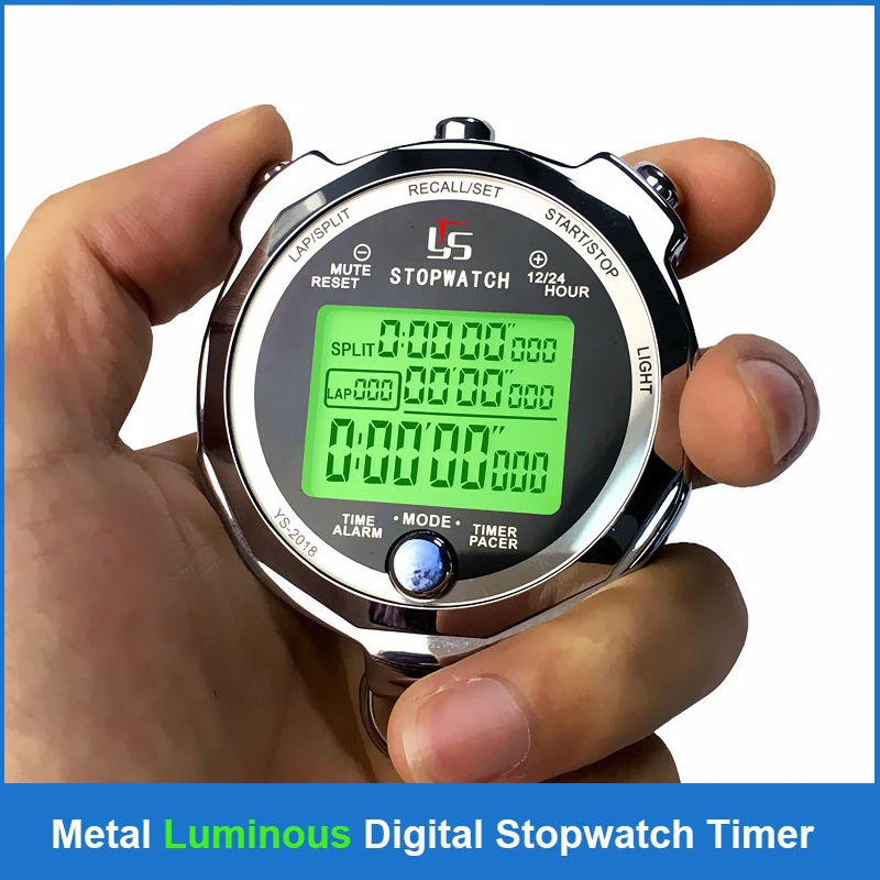 Professional Metal Luminous Digital Stopwatch Timer 0.001s Precision 100/200 Channels Portable Sports Running Training Timer