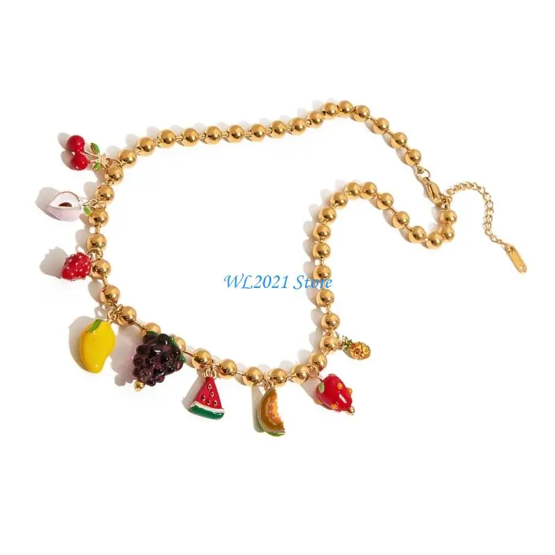 

G5GC Fruit Charm Bracelet Necklace Adjustable Chain Fashion Jewelry