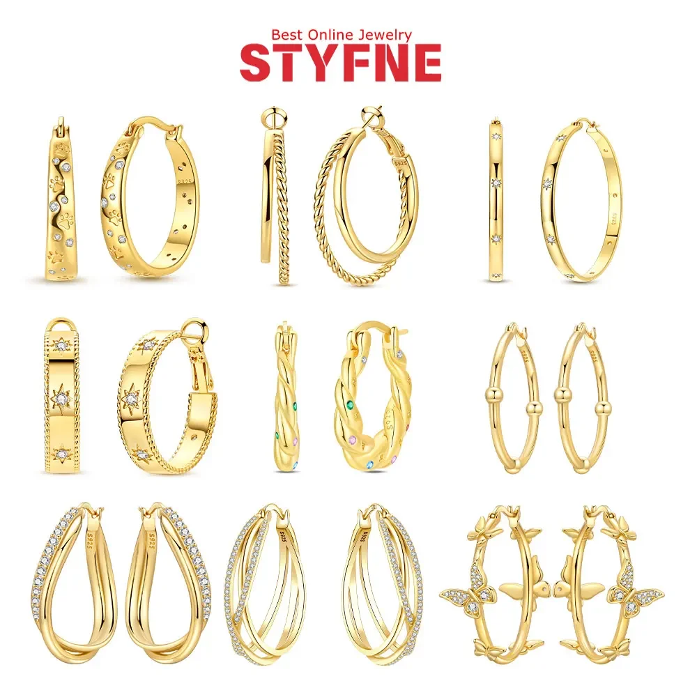 Colección de Aretes de Aro Originales de Plata S925 Chapados en Oro, con Diseño de Mariposa, Esmeralda, Circonita y Aros Huggie en Capas para Mujer