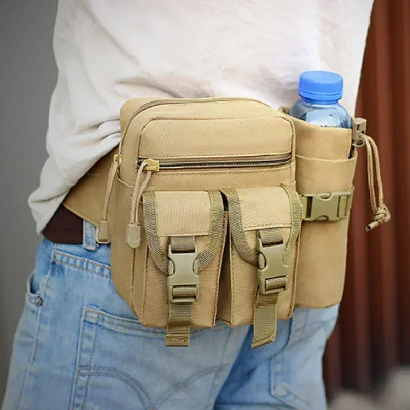 Riñonera táctica Molle de nailon para hombre, bolsa para teléfono con botella de agua para senderismo, deportes al aire libre, caza, escalada, Camping, cinturón