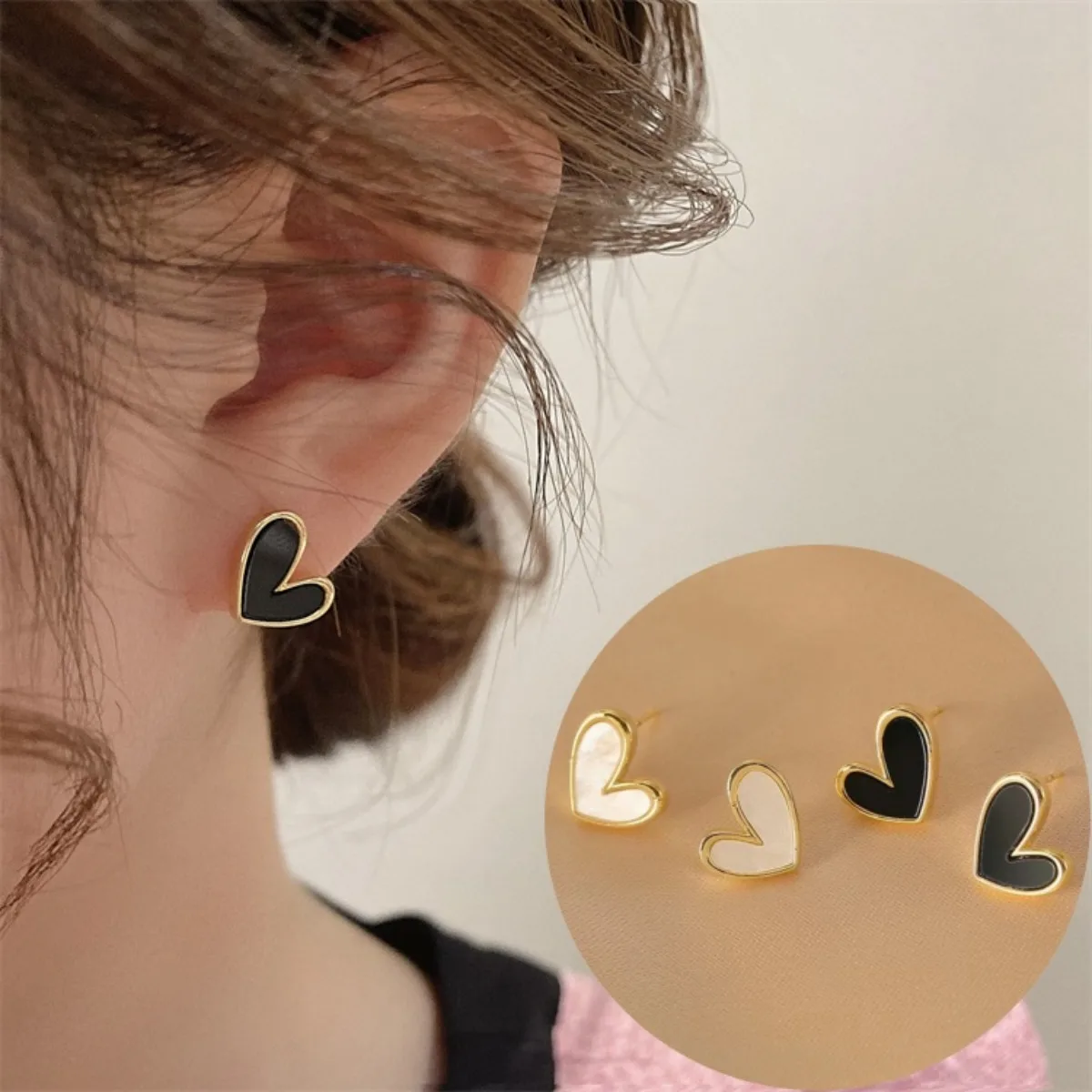 

New Black Heart Stud Earrings for Women Vintage Dark Green Versatile Temperament Earring Female Fashion Party Jewelry Gifts