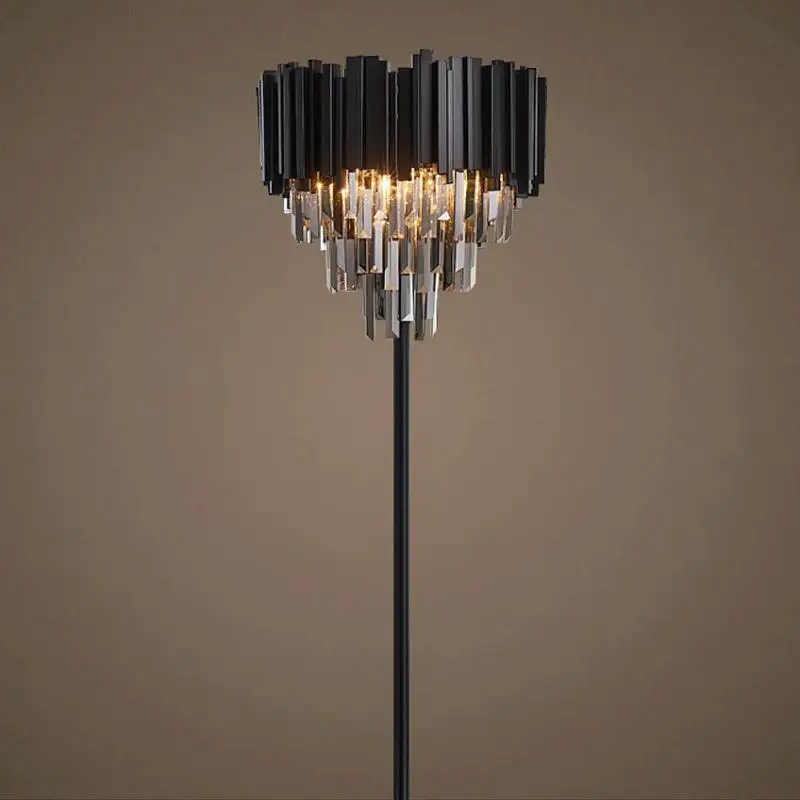 

Large Parlor Black Crystal Floor Light Villa Study table Lamp Dining Room wedding deco Smoke Crystal Floor Lamps for Restaurant