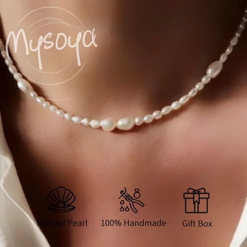 

MYSOYA White Baroque Freshwater Pearl Necklace 3-4mm & 7-8mm With Gift Box For Her/Him Birthday/Wedding/Christmas/New Year Gift