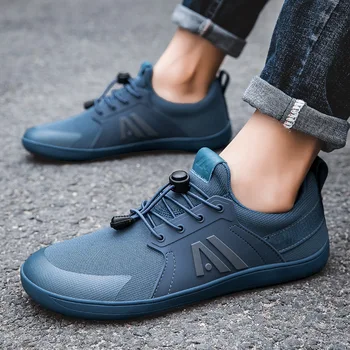 Blue Casual Sneakers Mens Wide Barefoot Shoes Breathable Mesh Men Toe Shoes Soft Zero Drop Minimalist Flats Wider Toe Sneakes