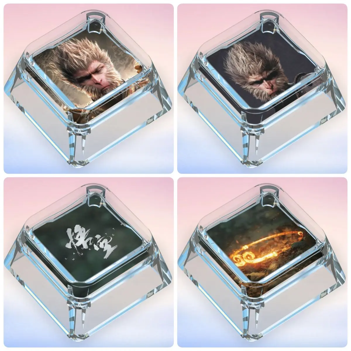 Black Myth Wukong Transparent Keycaps 4pcs Supplementary Keycaps Wukong Keycap Game Transparent Transparent PC Keycaps