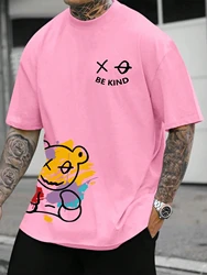 3D printed men's T-shirt, round neck loose short sleeved T-shirt, Be Kind letter print, casual, comfortable, summer