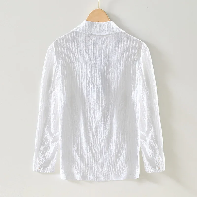 Spring Summer White Blazer for Men Daily Casual Blazer Men Lazy Style Pleated Stripes Suit Jackets Single Breasted Slim Fit Suit