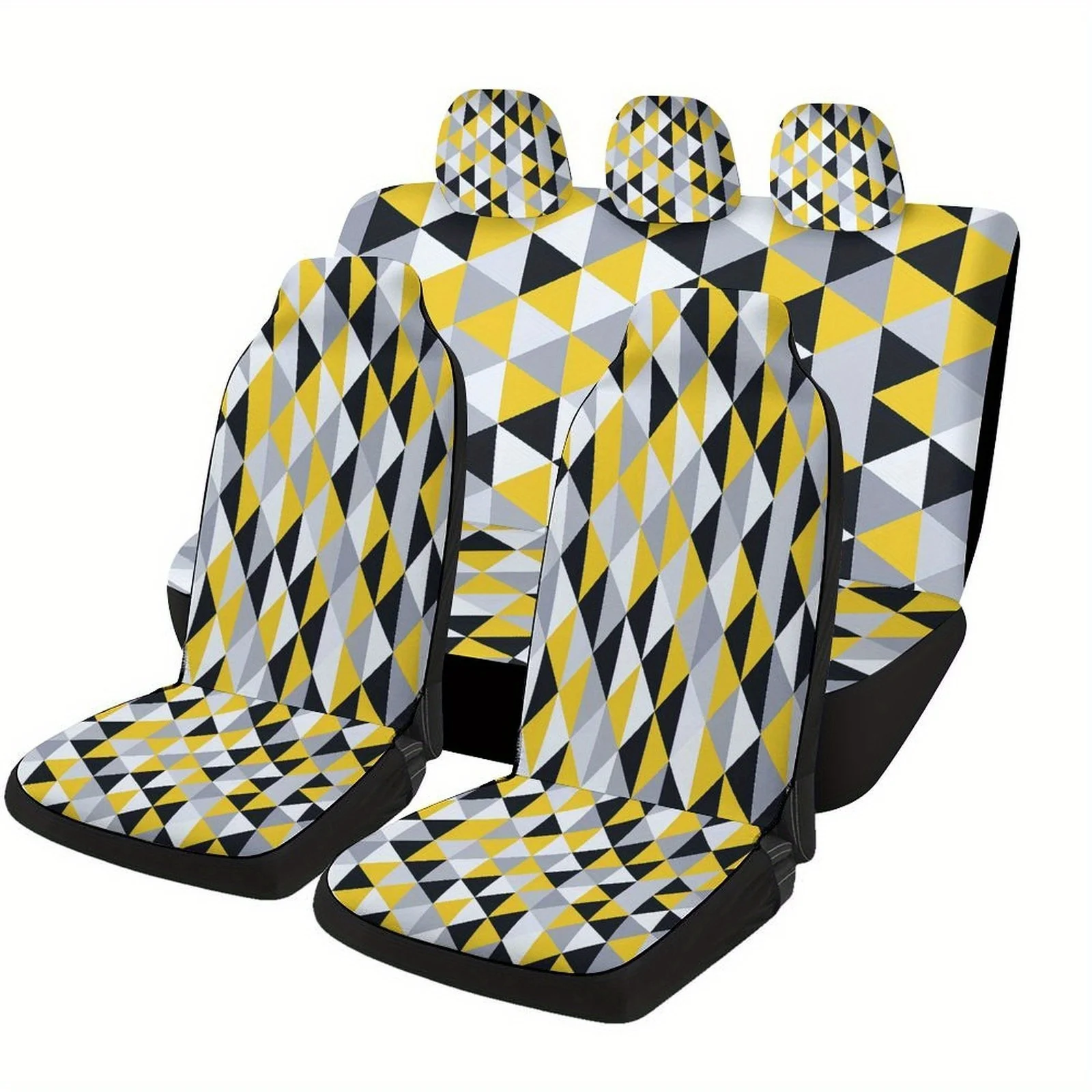 Geometric Pattern Designed Car Seat Cover Set For Most Cars, Trendy Novelty High-quality Car Seat Protector Covers Full Set, Uni