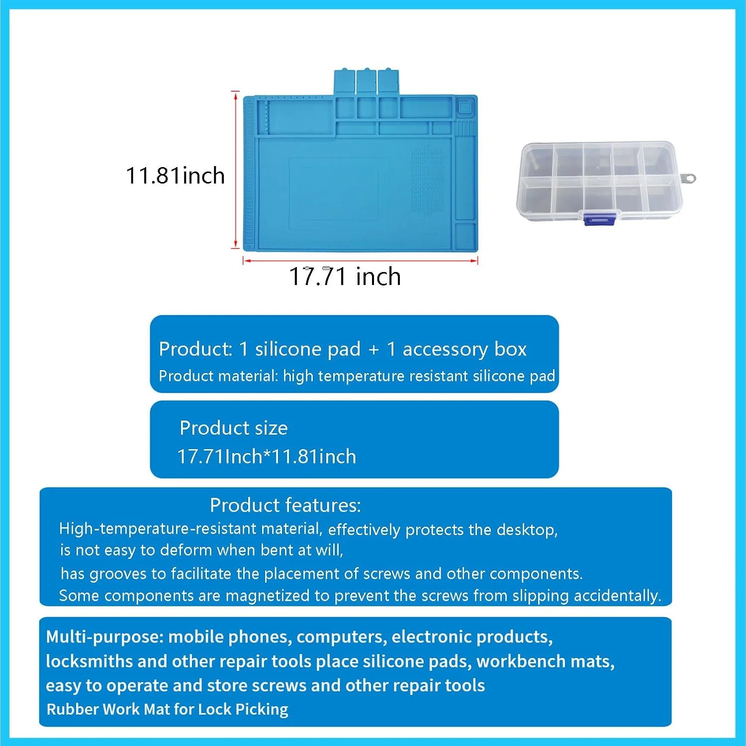 Soldering Station Mat Silicone Work Mat Heat Resistant 932°F Anti-Static Magnetic Mat for Electronic Phone Laptop Watch Repair