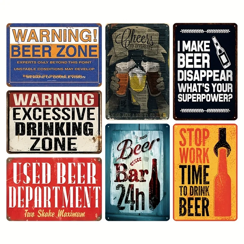 Decorative Sign& Plaque7pcs Beer Themed Vintage Metal Sign Set for Bar, Pub, Home Brewery, for Man Cave, Backyard BBQ, Party Ven